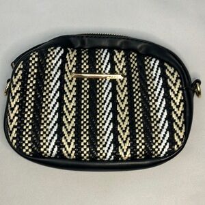 ALDO black basket weave mini wristlet bag